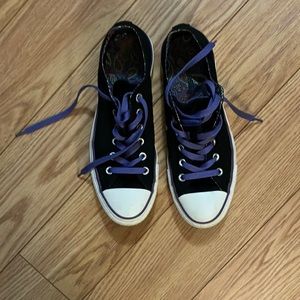 Converse double tongue black with paisley inside sz 10